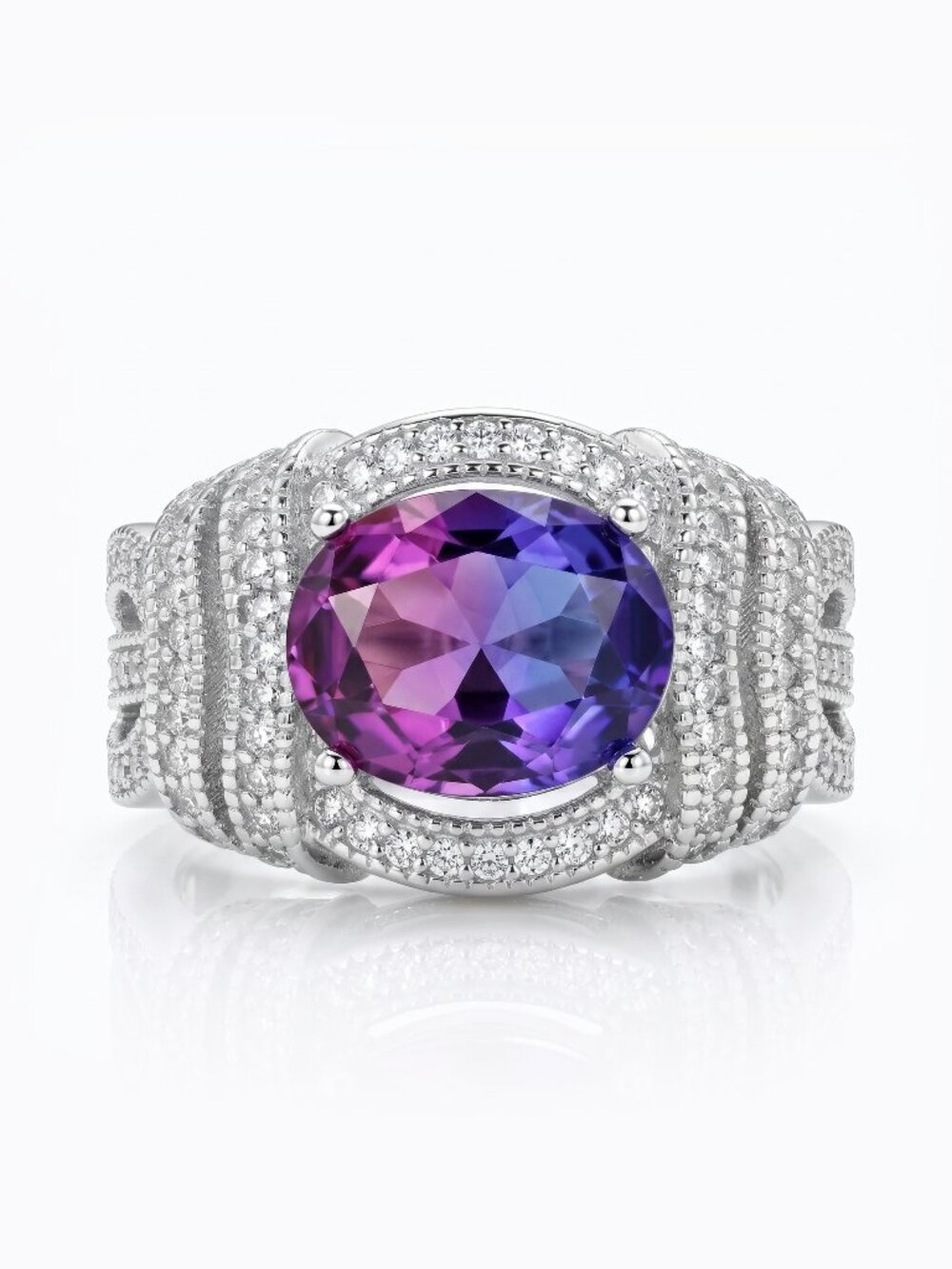 Pink & Purple Oval Gemstone Ring, real 925 Sterling Silver Charmed Aroma